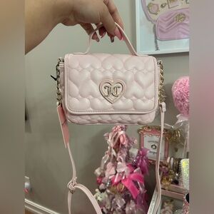 Juicy couture, heart, quilted powder, blush flawless flap cross body bag